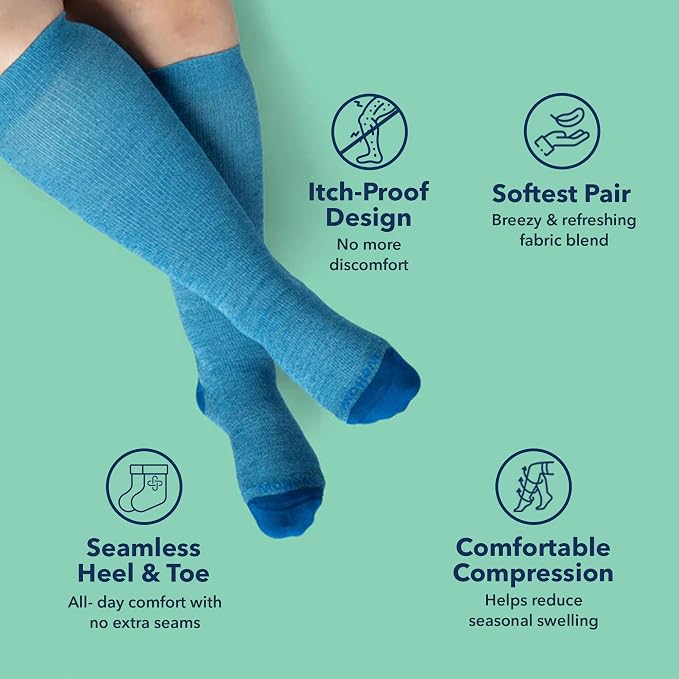 Wide Calf Compression Socks for Men & Women, 18-25 mmHg Made with Viscose from Bamboo, Nurses & Pregnancy Support, Relieves Swelling, Knee High, MD, Bluejay Twist - Image 3