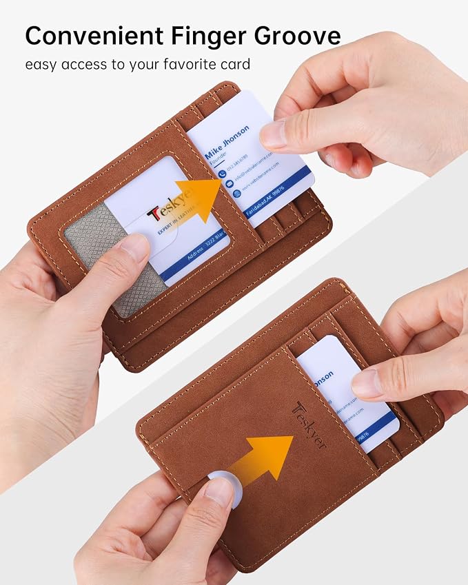 Teskyer Slim Minimalist Wallet for Men, RFID Front Pocket Card Holder | Ultra Slim Front Pocket Design, 8 Card Slots, RFID Protection, Smooth Faux Leather for Everyday Carry - Image 6