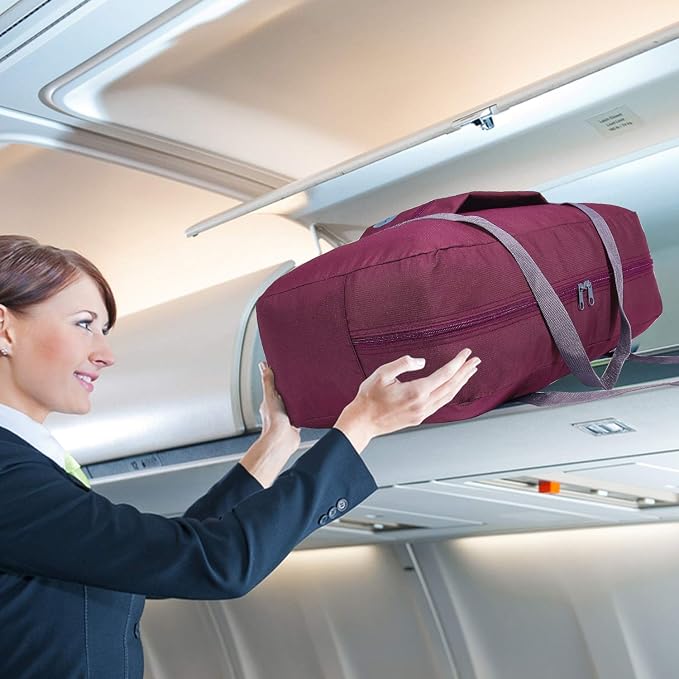 WANDF Foldable Travel Duffel Bag Luggage Sports Gym Water Resistant Nylon (Wine Red) | 18x14x8 inches, Airline Underseat Aprroved, Weekend Overnight Trips, Lightweight Packable - Image 3