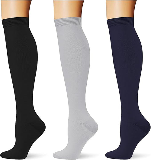 (3 pairs) Compression Socks 20-30 mmHg Long Knee High Socks for Women Men Support Athletic Travel Daily Wear by Saniripple