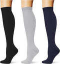 (3 pairs) Compression Socks 20-30 mmHg Long Knee High Socks for Women Men Support Athletic Travel Daily Wear by Saniripple