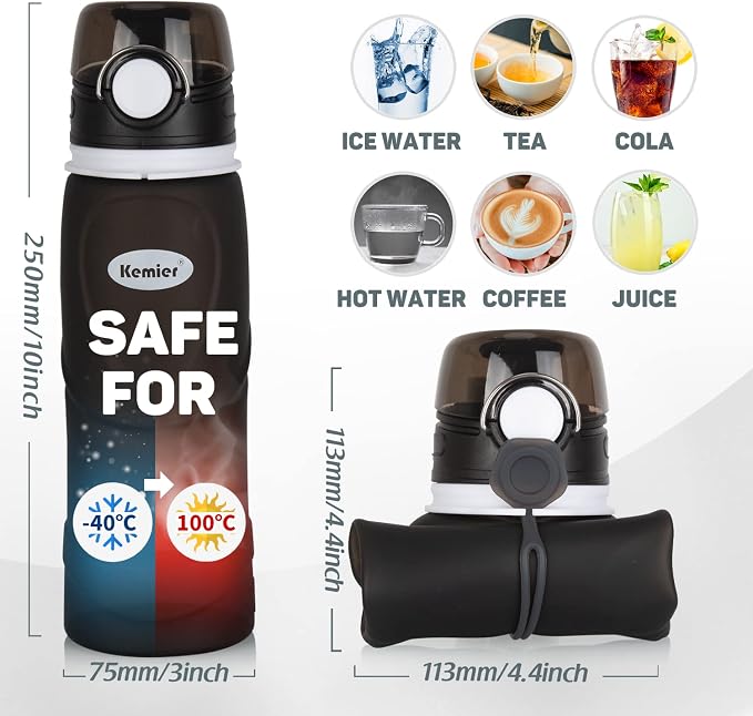 Collapsible Silicone Water Bottles-750ML,Medical Grade,BPA Free Travel Water Bottle Can Roll Up,26oz,Leak Proof Foldable Sports & Outdoor Water Bottles - Image 6