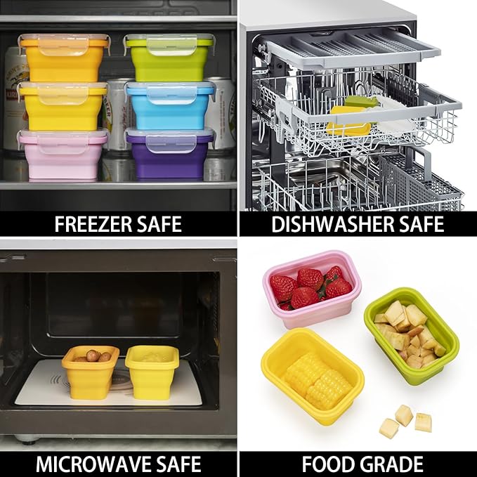 Collapsible Food Storage Containers with Lids, Small Silicone Snack Containers, Stackable Portion Control Containers, Mini Fridge Organizer, Microwave Freezer Dishwasher Safe, 6.5oz, 6 Pack - Image 5