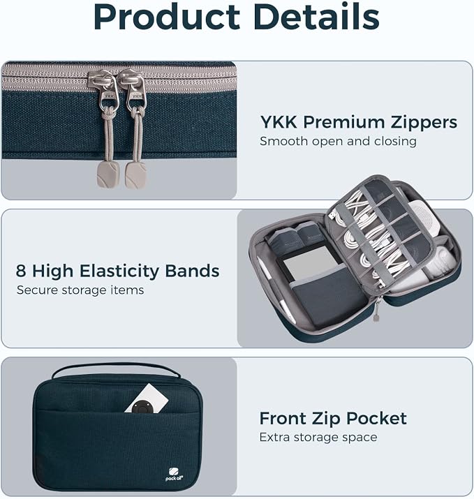 pack all Electronic Organizer Plus, Shockproof Cable Organizer Bag | Large Capacity, Water-resistant, Portable & Durable, Travel Tech Pouch for Chargers, Phones, USB Cords, Navy Blue - Image 7