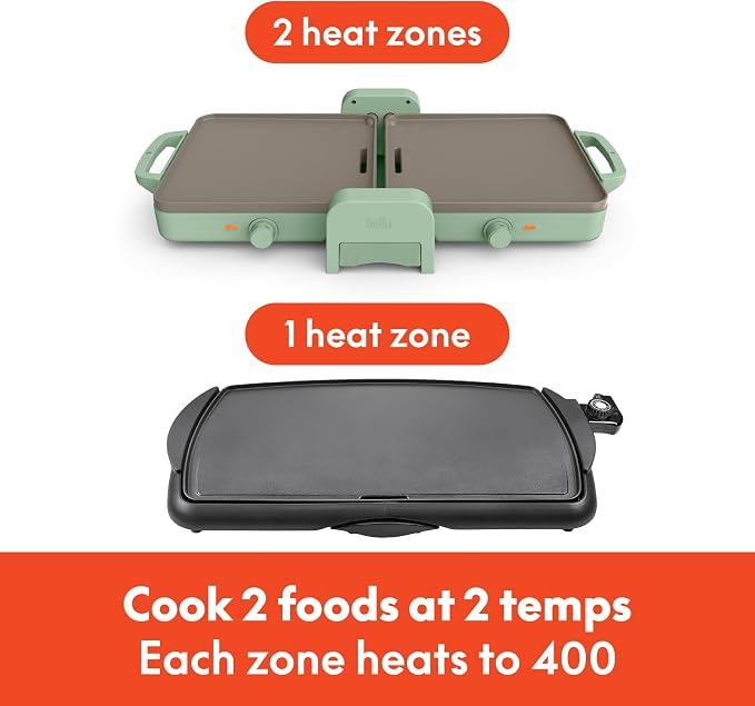 bella 10"x20" Fold and Store Griddle, Non-Toxic, Ceramic Coating, Seaglass - Image 3
