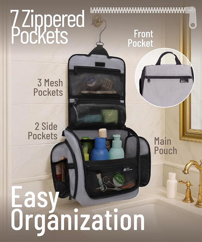 D&D Wanderlust D&D Hanging Travel Toiletry Bag for Men and Women – Cosmetics, Makeup and Toiletries Organizer Kit with 10 Compartments - Image 3
