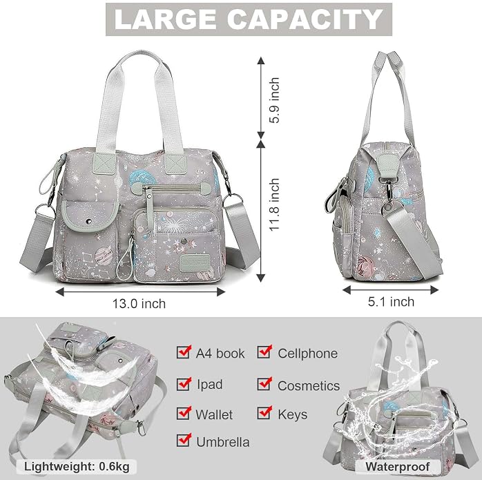 Tote Bag for Women,Multi Pockets Shoulder Handbag,Nurse Bag for Work,Large Cross body Purse,Fashion Nylon Top Handle Satchel - Image 6