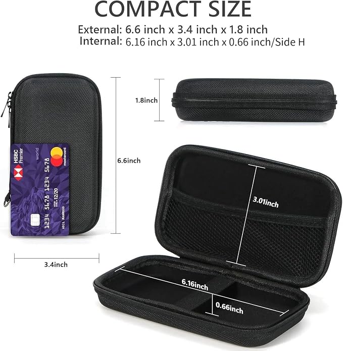 Hard EVA Protective Case, Portable Carrying Bag with Mesh Pocket,Black | Shockproof Bag, Travel Pouch for GPS,USB Drive, USB Charging Cable, Keys, MP3/MP4 Player, Airpods,Elastic Strap - Image 2