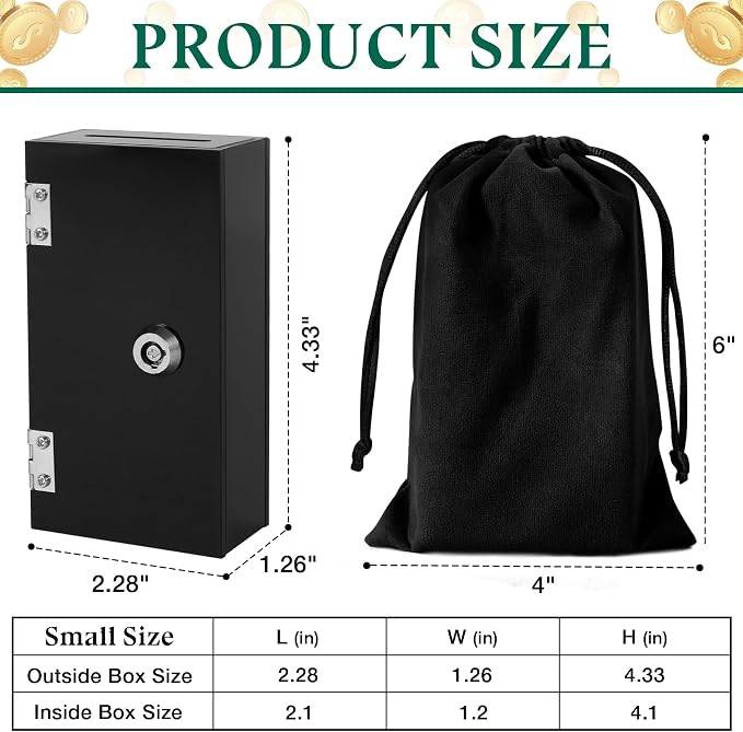 Pocket Size Acrylic Cash Box for Gambler,Winners Bank with 2 Keys Storage Bag, Compact Portable Secure Money Organizer Safe Lock Box for Casino, Control Gambler,Black,1 Pack - Image 2
