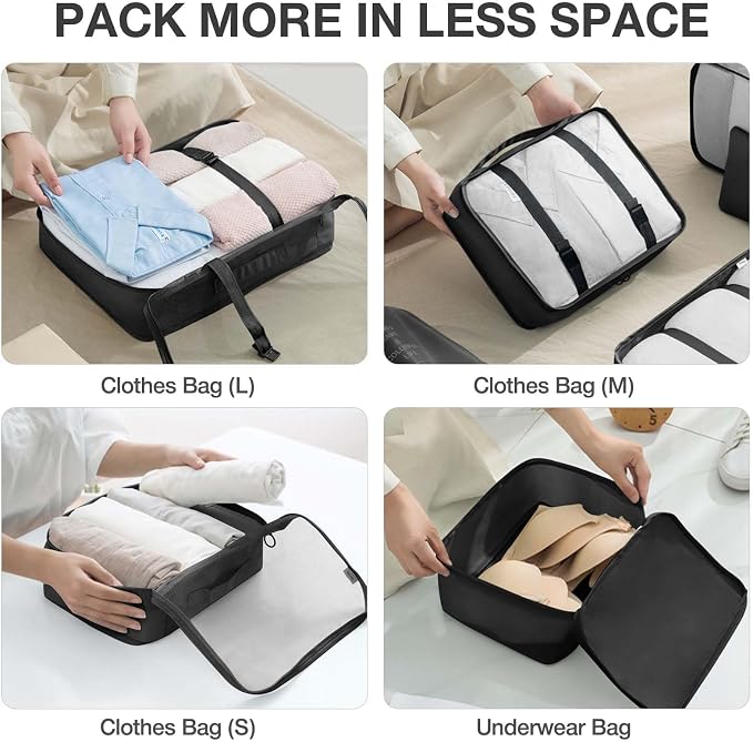 8 Pcs Bag Organizer Set – 8 Pcs Packing Cubes, Travel Cubes, Shoe Bag, Toiletry Pouches, Clothes Organizers, Waterproof Luggage & Travel Bags – Suitcase Organizer & Organizers for Travel Essentials - Image 6