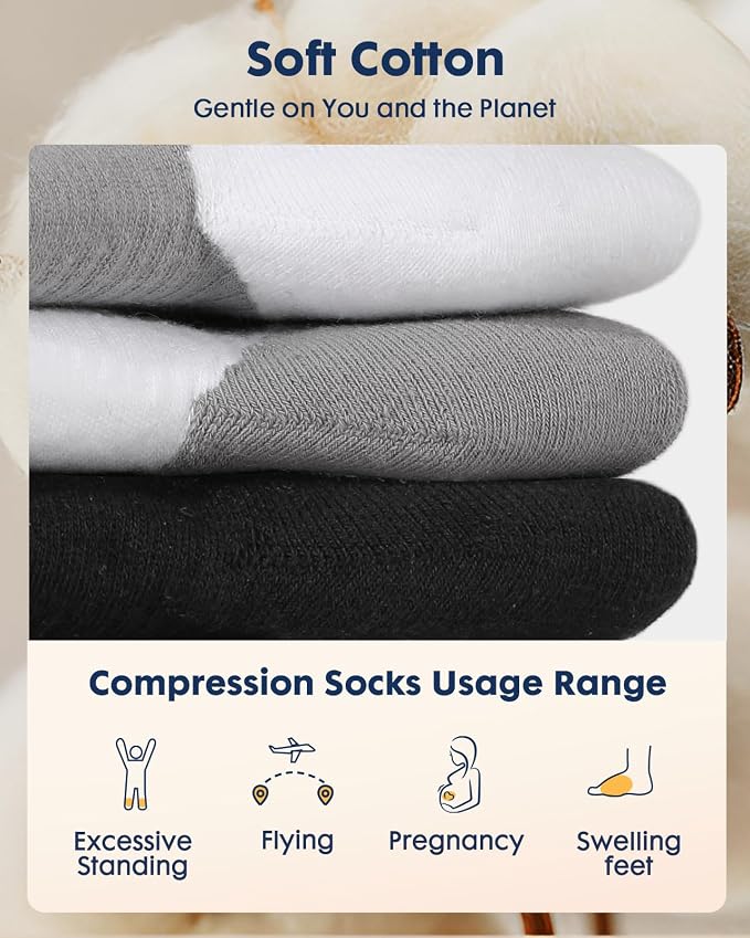 Comfortable Cotton Compression Socks | 20-30mmHg Ankle Arch Support Socks, Breathable Extra Cushion for Flying Travel Nurse, Graduated Support for Women Men - Image 6