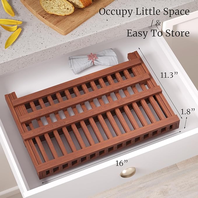 VERTORGAN Teak Dish Drying Rack,Folding Drainer for Kitchen | Foldable Spice Rack,Pantry Organization and Storage,Ventilation Hole,Quick-dry design,Space-saving fold,Multi-scene versatile - Image 5