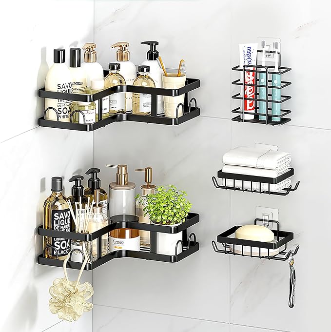 14 Pack Heavy Duty Shower Caddy Adhesive Replacement, 55 LB Hold | Up to 55 LB hold; Waterproof Shower Shelf Adhesive in 3 Hook Styles for Caddies, Shelves, Soap Holders and Racks. - Image 7