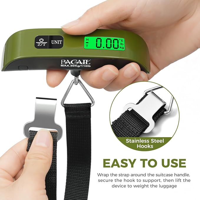 BAGAIL Digital Luggage Scale, 110lbs Hanging Baggage Scale with Backlit LCD Display, Portable Suitcase Weighing Scale, Travel Luggage Weight Scale with Hook, Strong Straps for Travelers - Image 4