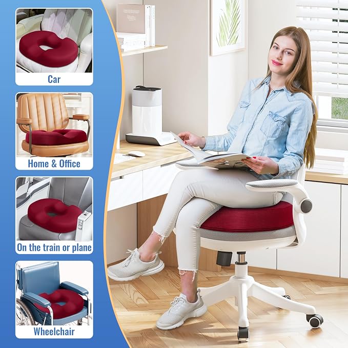 CloudBliss Donut Pillow Stadium Seat Cushion for Tailbone Pain Relief and Hemorrhoids, Memory Foam Seat Chair Cushion, Portable Seat Cushions for Bleachers, Car, Home & Office - Image 6