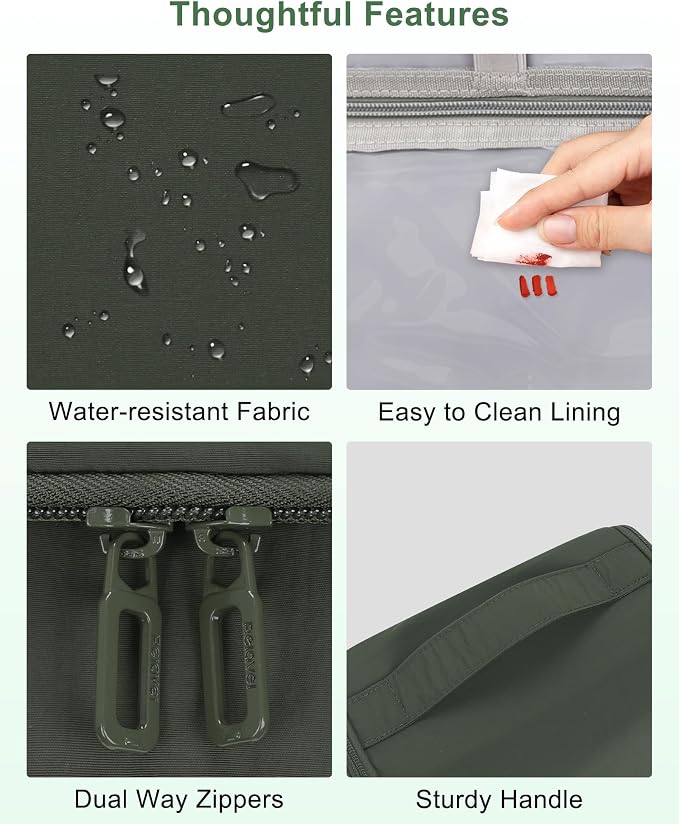 Relavel Hanging Toiletry Bag for Men and Women, Travel Toiletries Bag Water-resistant Large Makeup Cosmetic Organizer Storage, Carry-on Travel Essentials (Green, Large) - Image 9