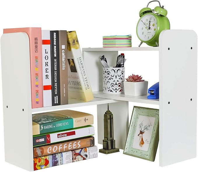 Desk Organizer Desktop Shelf Adjustable Countertop Bookshelf Small Table Shelves Book Organizer Office Organization for Desk, White by PAG