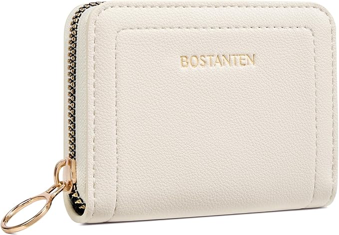 BOSTANTEN Credit Card Holder RFID Small Wallets Woman Zipper Card Wallet | Slim, Compact, Front Pocket, Accordion, Vegan Leather, Thin for Daily Use, Travel, Gifts for Women, Beige by BOSTANTEN