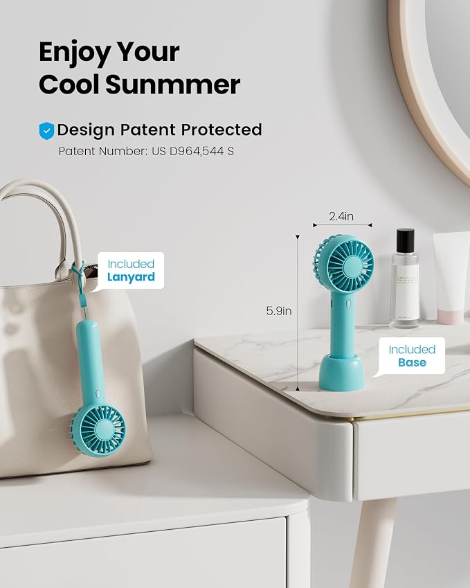Gaiatop Mini Portable Fan, Small and Powerful, Cute Design 3 Speed Personal Handheld fan and Desktop with Base, Lightweight USB Rechargeable for Travel Lash Makeup Girl Women Summer Gift Green | Powerful 3 Speed with Desktop Base, Lightweight, Battery ... - Image 2