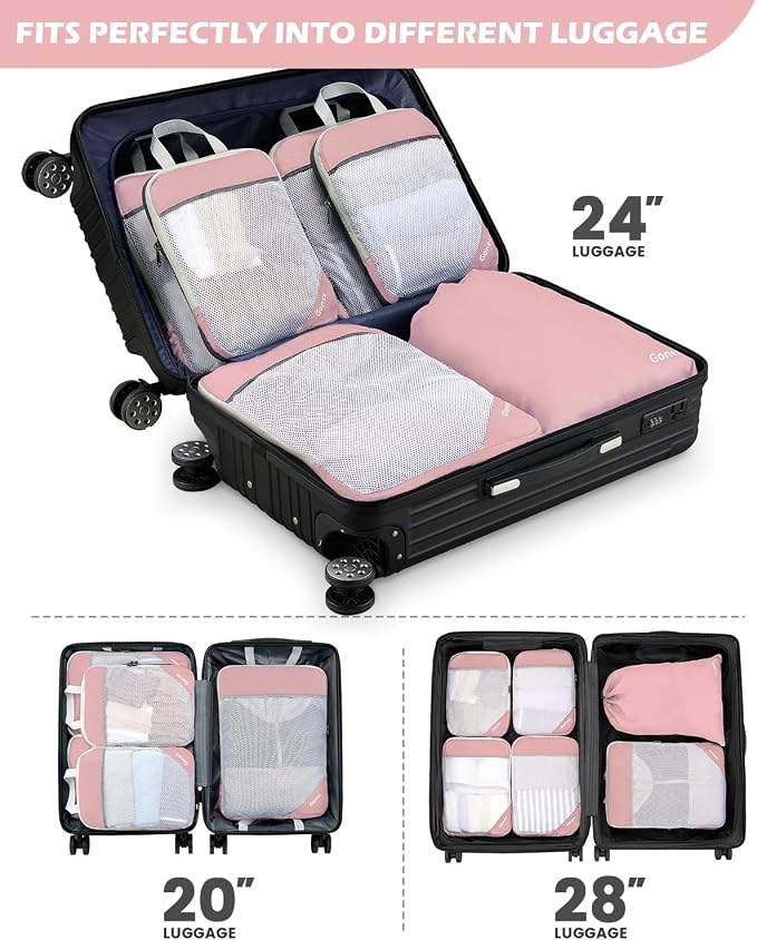 Gonex Compression Packing Cubes for Travel, Mesh Bags Luggage Organizers | Set of 4/5/6/7/10 for Essentials, Extensible, Fits 20"Carry-on Suitcases, See-through Mesh, Double Zipper Compression - Image 7