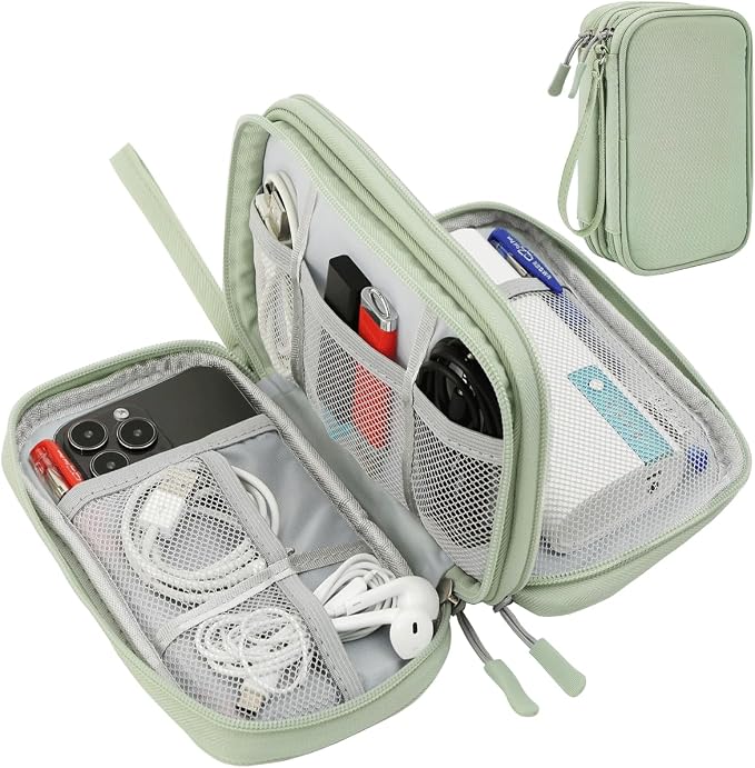 CAAORDKSO Cord Organizer Travrel Bag, Electronic Organizer Travel Case, Water Resistant Cable Organizer Pouch for Cable, Cord, USB, Charger, Phone, Power Bank, Earphone (Mint Green, Medium) by Unknown