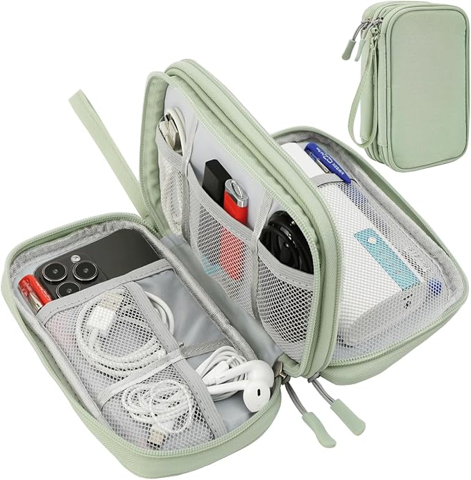 CAAORDKSO Electronic Organizer Bag, Travel Cable Organizer Pouch Electronic Accessories Carry Case, Double Layers Tech Pouch Travel Essentials for Men, Women, Backpack, Business (Mint Green, Large) by Unknown