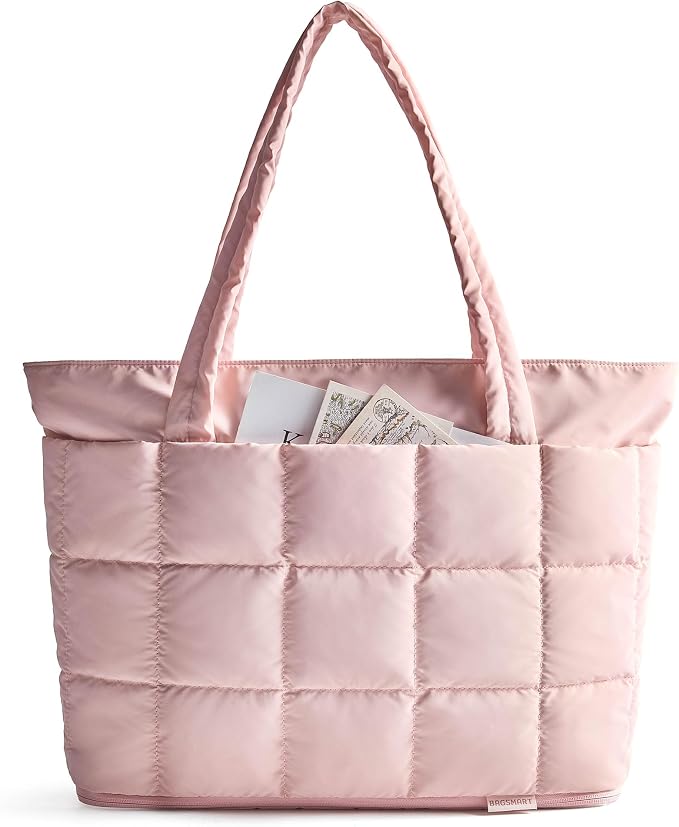 BAGSMART Expandable Tote Bag for Women, Puffer Work Tote Travel Bag | Quilted Carry On Bag for Travel Work Gym College, Waterproof Travel essentials by BAGSMART
