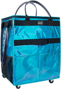Reusable Grocery Bag with Wheels, Large Glitter Blue Rolling Tote | 8 Pockets, Zipper Cover, Foldable for Women, Kitchen, Travel, Carries Up to 76LBS by TOJNMAKE
