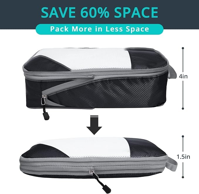 6 Set Compression Packing Cubes for Travel - Compressible, Lightweight, and Space-Saving Packing Cubes, Travel Essentials for Women, Black - Image 2
