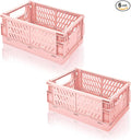 2 Pack Mini Foldable Small Plastic Baskets for Organizing and Storage，Collapsible Storage Crates,Mini Bins for Home Kitchen Bedroom Bathroom Office (Pink, Large 10x6.5x4) by Daixers