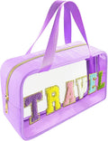 Bunliuys Chenille Letter Clear Makeup Bag Travel Patch, Travel Toiletry Makeup Bag with Handle, Nylon Waterproof Makeup Bags clear cosmetic bag, preppy patch makeup bag for Women (TRAVEL-Violet) by Bunliuys