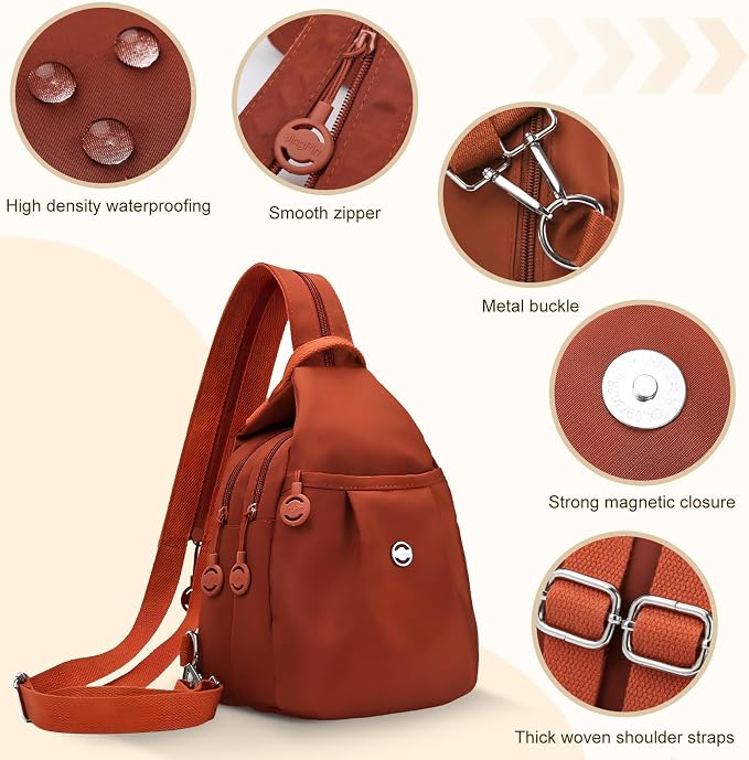 Waterproof 2-Way Mini Commuter Bag, Multi-Compartment Oxford Small Backpack, For Women, Collegeman, Commuter, Travel with Anti-Theft,Three in One Multifunctional Convertible Design (Orange) - Image 2