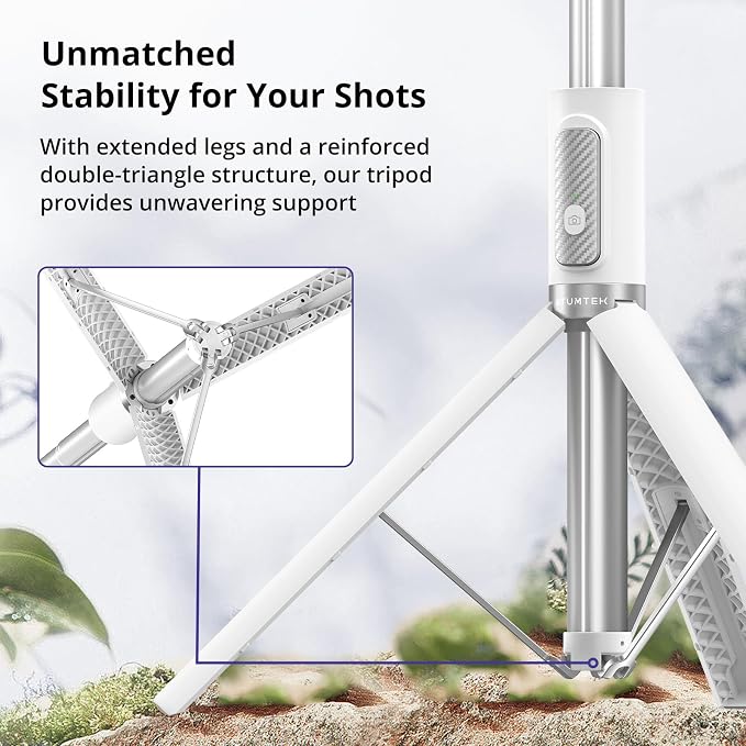 ATUMTEK 68.5" Selfie Stick Tripod, Extendable Aluminum Tripod with Rechargeable Bluetooth Remote, Compatible with iPhone and Android Smartphones, Perfect for Travel, Vlog, Video and Photo, White - Image 6