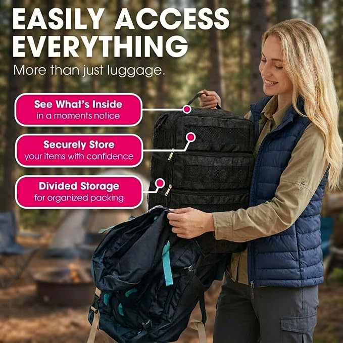 Hanging Packing Cubes for Suitcase, Travel Luggage Organizer. | Easy Packing for Carry-On, Black, KOYOME - Image 4