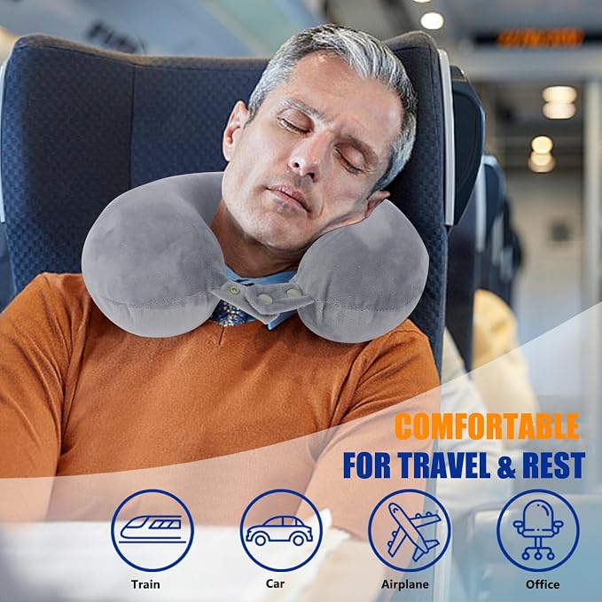 SAIREIDER Airplane Pillow 100% Memory Foam Neck Pillow for Airplanes Flight Rest Best Adjustable Travel Neck Support Pillows-Prevent The Heads from Falling Forward (Grey) - Image 2