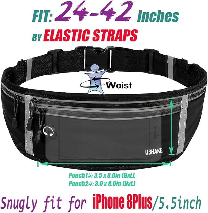 USHAKE Slim Running Belt, Workout Fanny Pack for Men Women,Exercise Waist Pack for Apple iPhone Holder, Runner Belt for Running Walking Cycling Camping Gym - Image 5