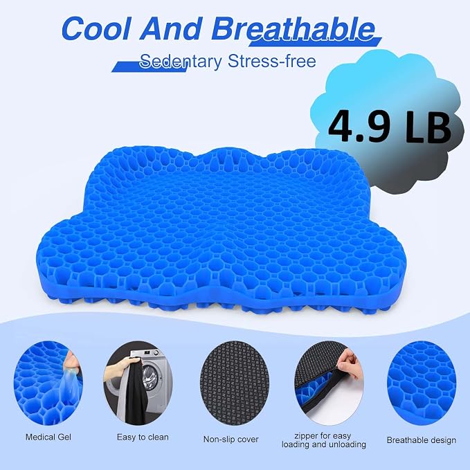 Thicken 19.7in Seat Cushion, Gel Seat Cushion for Long Sitting–Office Chair, Wheelchair, Car Cushion, Large Cooling Pad for Back Pain, Sciatica, Tailbone Pain Relief | Office Chair, Wheelchair, Car Cushion, Large Cooling Pad for Back Pain, Sciatica, Ta... - Image 4