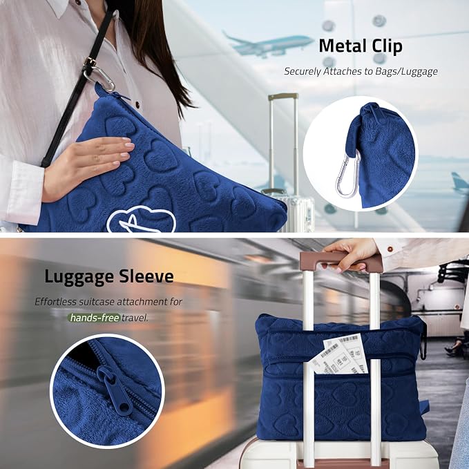 Travel Blanket, Airplane Blanket, Ultra-Soft, Warm & Lightweight, 65x40 in, Outdoor Blanket Essentials for Women, Men & Kids, Included Eye Mask, Luggage Sleeve & Backpack Clip Heart Navy Blue - Image 5