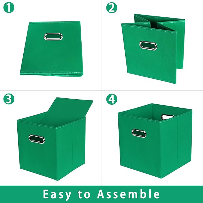Green Foldable Storage Bins, 11x11x11, Set of 6, (Fabric Cube Organizer with Handle, for Cloth or Accessory Storage) - Image 6