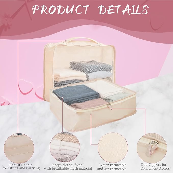 14 Pcs Packing Cubes for Suitcase Mesh Clothes Organizer Bulk, Lightweight Storage Bag, Toiletries Organizer Travel Luggage Bags for Hiking, Camping, Backpacking(XL, L, M Size) - Image 3