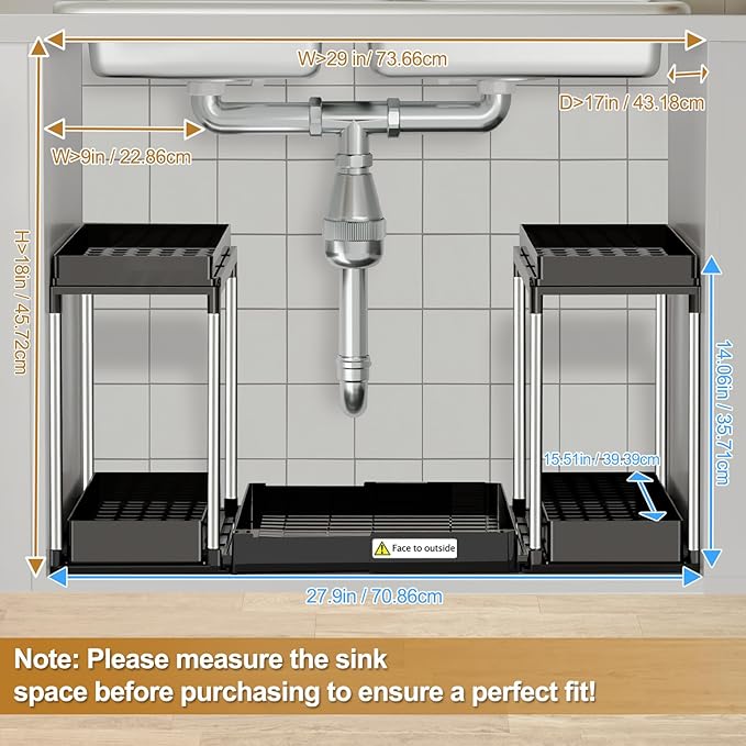 NIUXX Expandable Under Sink Organizer: 2 Tier Under Cabinet Organizer - Double Pull Out Shelf Under Sink Storage for Kitchen - Bathroom and Laundry Room - Space Saving - Image 7