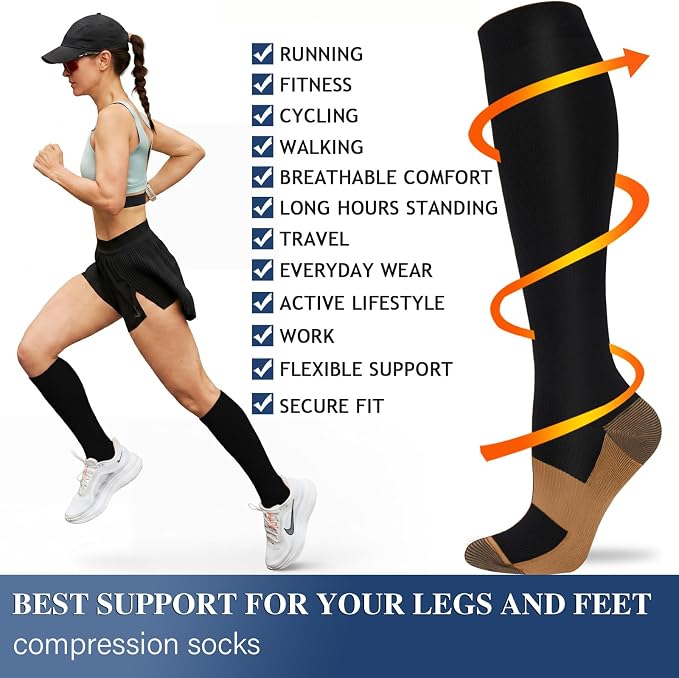 Sooverki Compression Socks for Women and Men Circulation (3/4 Pairs) is Best Support for Running Athletic Cycling Hiking - Image 6