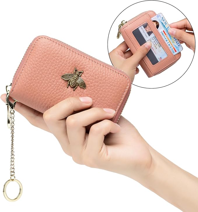 imeetu RFID Credit Card Holder, Small Card Wallet Women, Leather Card Case | Genuine Leather Women's Card & id Cases, Change Coin Purse with Zipper Keychain id Window, 20 Colors & 3 Styles, Daily, Gifts - Image 7