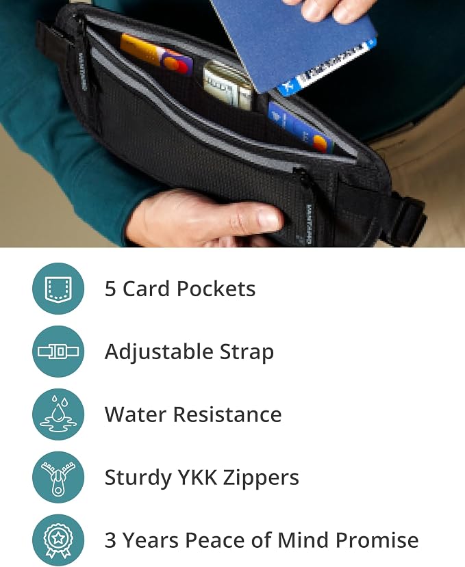 VVantamo Money Belt with RFID For Men & Women, Hidden Passport Holder for Travel, 2 Compartment Travel Fanny Pack for Women Anti Theft - Image 5