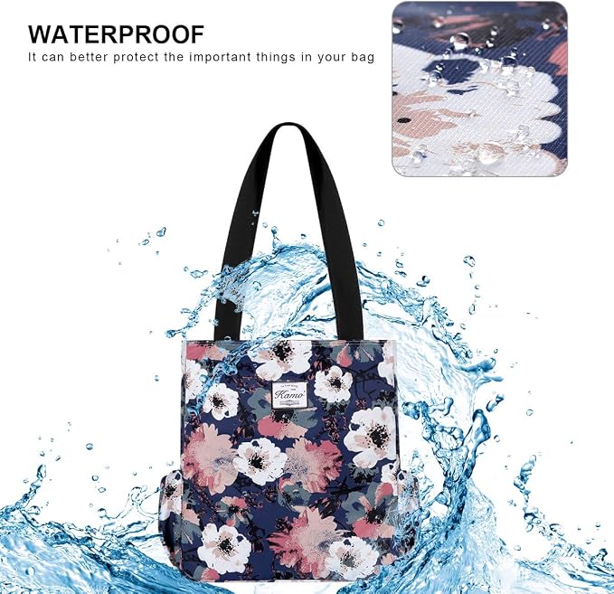 KAMO Floral Tote Bag - Waterproof Lightweight Handbags Travel Shoulder Bag for Hiking Yoga Gym Swimming Travel Beach - Image 6