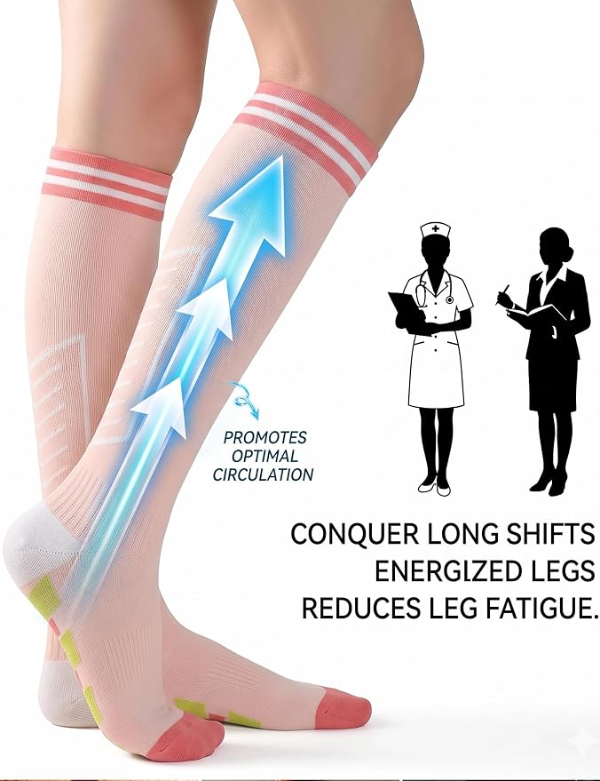 2 Pairs Compression Socks for Women & Men Knee High Nurse Pregnant Cute Medical Running Travel Athletic - Image 4