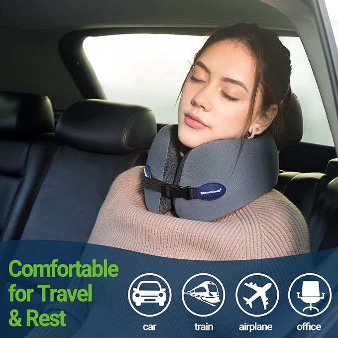Season Guard Travel Neck Pillow for Airplane Car Flight - Dual-Core Memory Foam Pain Relief Pillows for Sleep - Best Traveling Essential Accessories for Rest - Head Cushion for Women Adult Kids - Image 4