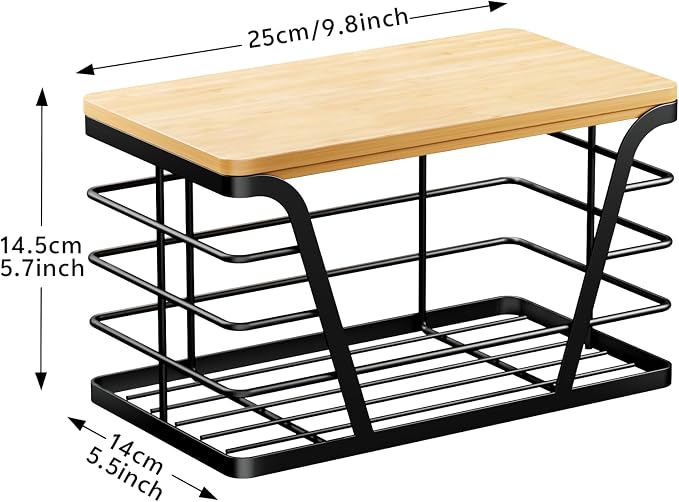 TIDIIABODE Small Grocery Bag Holder, Trash bag holder with Removable Bamboo Top, Wall Mount, No Drill, Stainless Steel, Black - Image 3