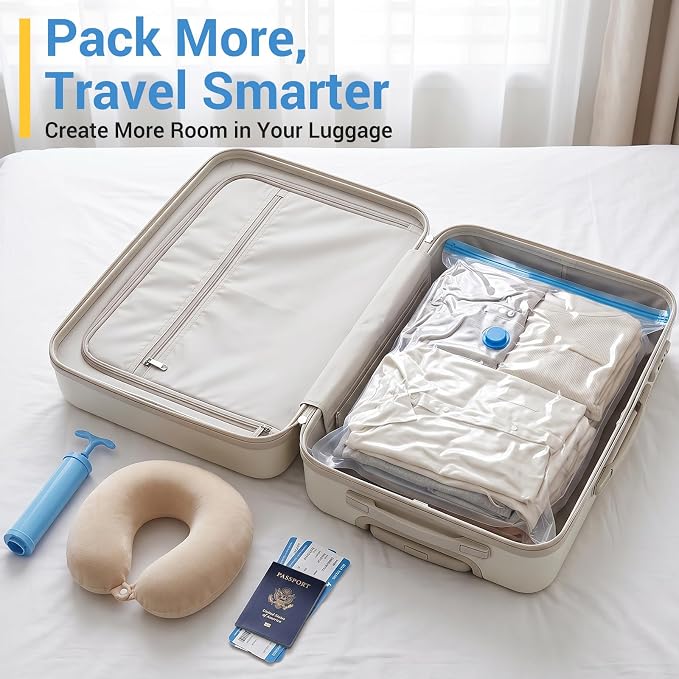 80% Space Saver Vacuum Storage Bags with Hand Pump, 10 Medium | Plastic Packaging Bags, Vacuum Seal Bags for Clothing, Travel Lugggage, Blankets, Comforters - Image 6