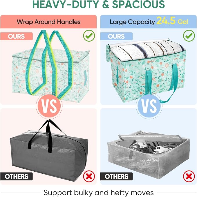BALEINE 4-Pack Oversized Moving Bags with Reinforced Handles, Heavy-Duty Storage Tote for Clothes, Moving Supplies (Spring Stroll, 4-Pack) - Image 4